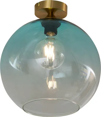 Produktbild von QAZQA - Art Deco Art-Deco-Deckenleuchte I Deckenlampe I Lampe I Leuchte Messing mit blauem Glas - Sandra I Wohnzimmer I Schlafzimmer - Kugel I Kugelförmig - LED geeignet E27