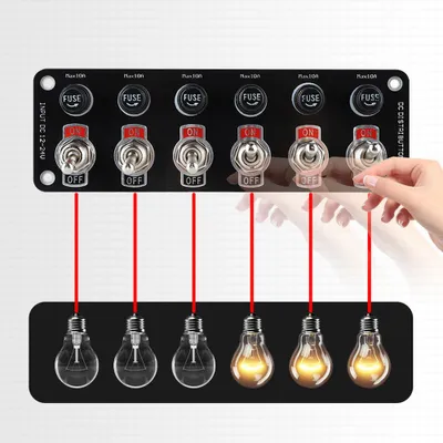 Zdjęcie produktu dla Przełącznik morski 6-gniazdowy łódź wodoodporny elektryczny włącznik/wyłącznik z bezpiecznikami 10 A do samochodów 12-24 V Jacht Ciężarówka Przyczepa SUV RV