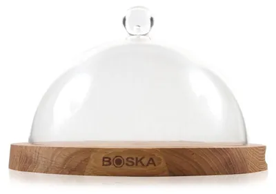 Produktbild von Boska Servierbrett Rund Friends mit Glocke / hält Käse länger frisch / 23,8 cm / Holz / Kunststoff / Braun