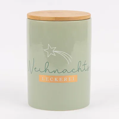 Produktbild von Vorratsdose Porzellan Bambusdeckel Weihnachtsleckerei Sternschnuppe grün 11x16cm