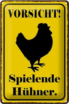 Produktbild von Blechschild Vorsicht spielende Hühner, 30x20 cm, Blechschilder Spruch Hühner Tier Ei