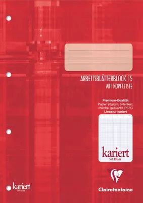 Produktbild von Clairefontaine Arbeitsblock DIN A4 Lineatur 15 50 Blatt