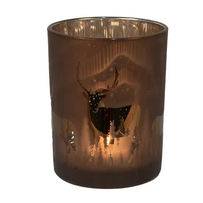 Produktbild von Clayre & Eef Teelichthalter Ø 10x12 cm Braun Glas Hirsch