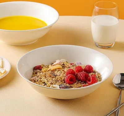 Productafbeelding van Saladeschaal set, 1300 ml, wit porselein - Set van 4 kommen voor pasta, muesli, soep, dessert