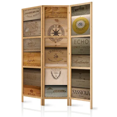 Produktbild von Paravent 135x171 cm 3-teilig einseitig eleganter Sichtschutz Raumteiler Trennwand Raumtrenner Holz Design Motiv Deko Home Office Holz Bretter Botanik Natur f-A-0540-bh-d