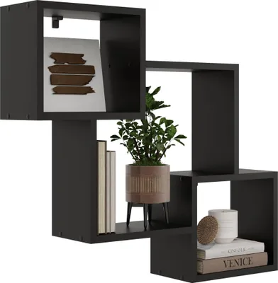 Produktbild von Modernes Hängeregal Schwarz – geometrisches Wandregal 78×71 cm, offenes Design für Bücher & Deko, ideal für Wohnzimmer, Büro und Kinderzimmer