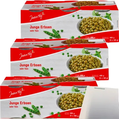 Produktbild von Jeden Tag Erbsen geschrumpft 3er Pack (3x3x212ml Dose) + usy Block