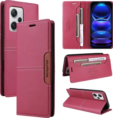 Produktbild von Handyhülle für Xiaomi Redmi Note 12 Pro+ Hülle, Leder Flip Wallet Kartenfach Stand Schutzhülle Rot