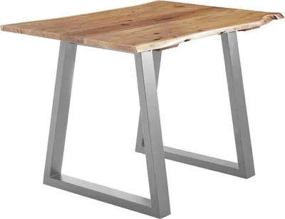 Produktbild von Esstisch Baumkante massiv Akazie natur 120 x 80 silber V-Gestell LUBIN