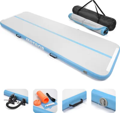 Produktbild von Meteor Airtrack Blau 3m Aufblasbare Trainingsmatte Akrobatik Gymnastikmatte mit Pumpe und Tasche