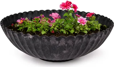 Produktbild von Dekoschale runde Pflanzschale für draussen schwarz marmoriert 22 cm