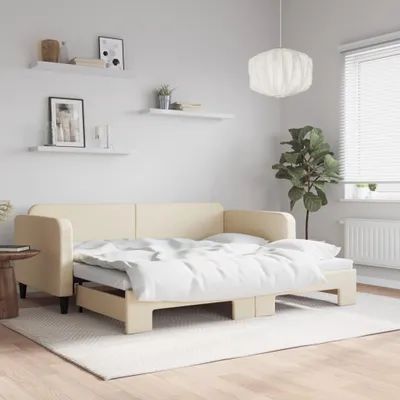 Zdjęcie produktu dla Łóżko rozkładane kremowe 90x200 cm tkanina