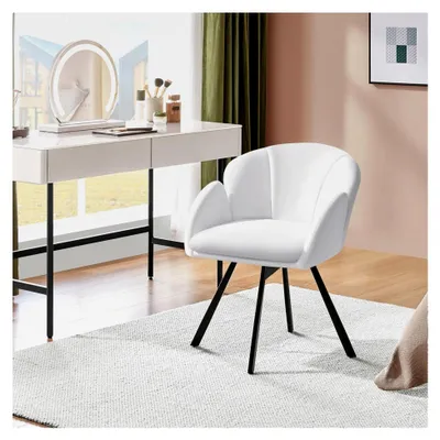 Produktbild von Drehstuhl 360° drehbar, Samt Bürostuhl mit doppeltem Sitzkissen, Schminktischstuhl in Blumenform, Drehstuhl für Büro/Schlafzimmer/Wohnzimmer, Weiß