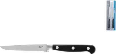 Produktbild von H&h 2er-Set Steakmesser aus Edelstahl mit gezackter Spitze und schwarzem Griff