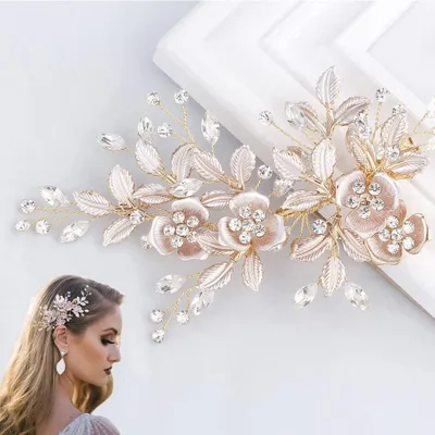 Produktbild von Haaraccessoire Braut, Kristallblätter, 15 x 8 cm, goldene Haarspange, für Hochzeiten