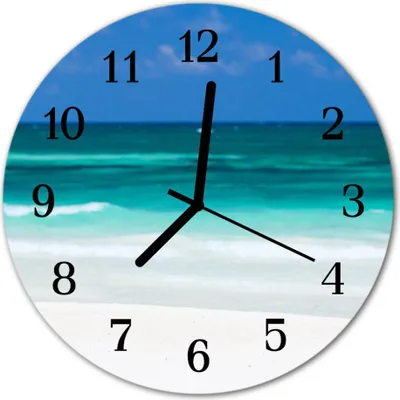 Produktbild von Glasuhr Wanduhr Küchenuhr Echt-Glas 30fi cm Strand Meer blau