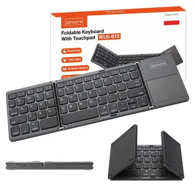 Zdjęcie produktu dla Klawiatura bezprzewodowa - Bluetooth 5.0 - składana - przenośna - do tabletów - SLIM - cicha