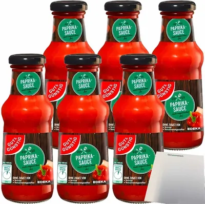 Produktbild von Gut & Günstig Paprika-Sauce ungarischer Art feurig-pikant 6er Pack (6x250ml Glas) + usy Block