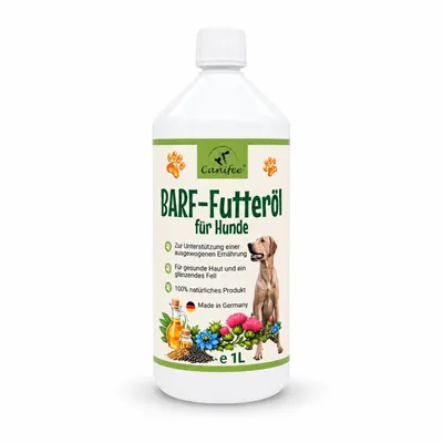 Produktbild von Canifee BARF-Futteröl für Hunde - Futteröl in der 1L Flasche zur Nahrungsergänzung bei einer artgerechten Rohfütterung - Gesundheit von Fell und Haut