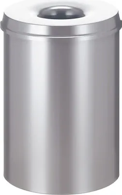 Produktbild von Selbstlöschender Papierkorb & Abfallsammler aus Metall | 30 Liter, HxØ 47x33,5cm | Silber