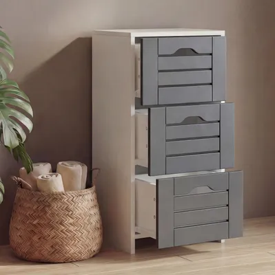Produktbild von VCM Midischrank – schmaler Badschrank mit 3 Schubladen, H. 76 x B. 38 x T. 28 cm, kompakte Aufbewahrung für Badezimmer, Badmöbel Schubladenkommode, Flonali