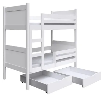 Produktbild von Masseno Etagenbett MIA 80x180 cm mit Schublade, Rausfallschutz, Kinderbett mit Leiter für Mädchen und Jungs, Stockbett, Weiß
