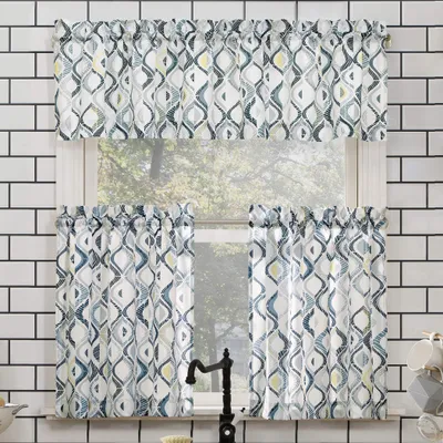 3-teiliges Küchenvorhang-Set, geometrisch, 54" x 36", Weiß