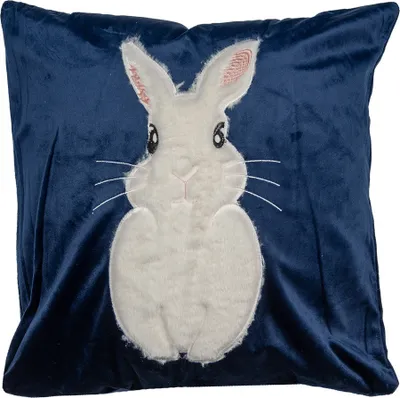 Produktbild von Clayre & Eef Kissenbezug 45x45 cm Blau Weiß Polyester Kaninchen