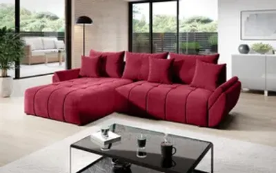Produktbild von FurMeb BASIC 280x189 modern L Ecksofa mit Schlaffunktion, Bettkasten, Komfortsofa, Stoff Monolith Premium, dunkelrot