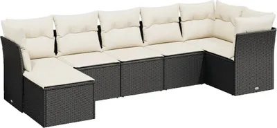 Produktbild von vidaXL 7-tlg. Garten-Sofagarnitur mit Kissen Schwarz Poly Rattan