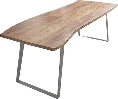 Produktbild von Esstisch Baumkante Akazie natur 180 x 90 silber schräges U-Gestell HAVANNA