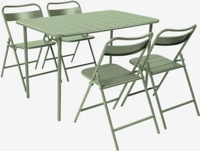 Produktbild von sweeek - Gartentisch aus Stahl + 4 Stühle - Grün