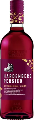 A bottle of Hardenberg Persico Sauerkirschlikör on a white background.