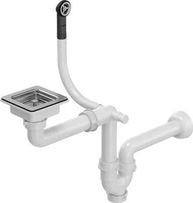 Produktbild von QUADRON Quadratischer Stopfenablauf mit Einkammer-Siphon - PVD Gold, platzsparend, ideal für Granitspülen, Farbe: Stahl, Modernes Design