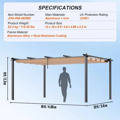 Immagine prodotto di Pergola – Tenda da esterno estendibile – Struttura in alluminio – Protezione UV50+ – Dimensioni 3x3 metri