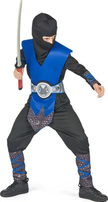 Produktbild von Blaues Ninja Kostüm für Jungen L 10-12 Jahre (130-140 cm)