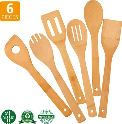 Produktbild von Küchenhelfer Küchenutensilien Küchenzubehör Pfannenwender Kochlöffel - 6 Stück Set aus Bambus Holz