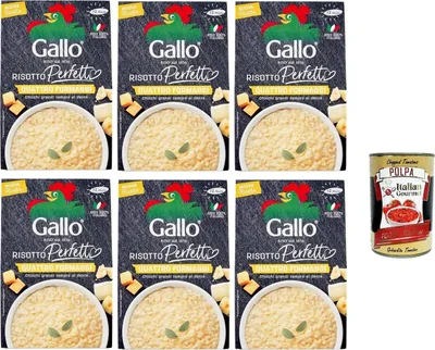 Produktbild von Gallo Risotto Perfetto Quattro Formaggi, Zubereitet für Vier-Käse-Risotto, 100% Italienischer Reis, 6x 175g + Italian Gourmet polpa 400g
