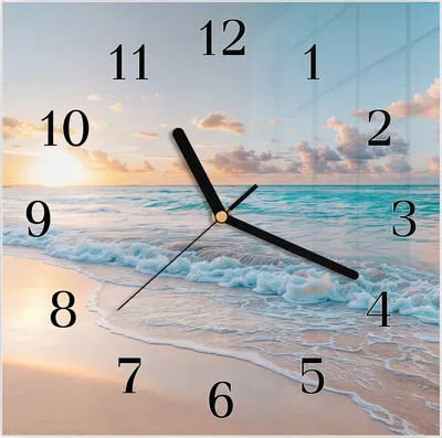 Produktbild von Wanduhr aus Glas mit Motiv Sonnenaufgang Strand- 30 x 30 cm - inkl. Aufhängesystem