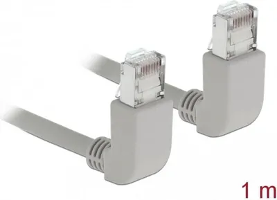 Imagen del producto de Delock - Cable de conexión - RJ-45 (M) a RJ-45 (M) - 1 m - SFTP - CAT 5e - Conector de 90°, moldeado - Gris