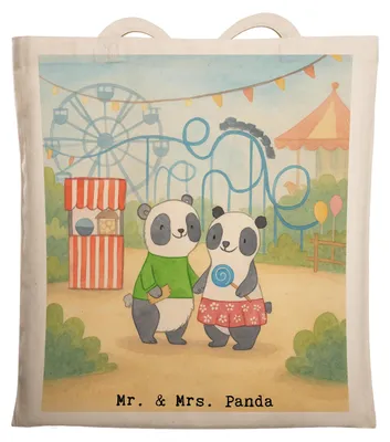 Produktbild von Mr. & Mrs. Panda Jutebeutel Pandas Freizeitpark besuchen Design - Weiß - Geschenk, totebag, Tote Bag, Shopping Tasche, Tragetasche, Achterbahn fahren