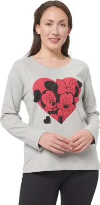 Produktbild von Disney Minnie Mouse Schlafanzug für Damen - Herzen Pyjama Set Langarm Oberteil mit Hose Grau/Schwarz S