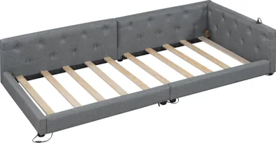 Produktbild von Schlafsofa mit LED-Beleuchtung, Lattenrost und Mehrfachsteckdose, 90x200 cm, Einzelbett, Polsterbett, Leinen