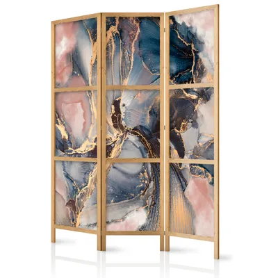 Zdjęcie produktu dla Ekran Abstrakcja 135x171 cm 3-częściowy jednostronny elegancki ekran prywatności ścianka działowa ścianka działowa drewniana motyw deco domowe biuro marmur malowany f-C-0493-bh-b