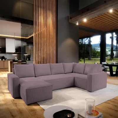Produktbild von Masseno Ecksofa NORENA R-S mit Schlaffunktion U-Form, Sofa mit Bettkasten, Wohnzimmersofa, Couch, Soffa, Bettsofa, Couchgarnitur- Lila, POSO 130