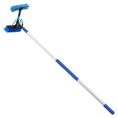 Image de Brosse télescopique SucceBuy pour panneaux solaires, kit de nettoyage comprenant une perche télescopique en aluminium de 1,7 à 6 m, un tuyau d'arrosage de 20 m, une brosse pivotante à 180°, une raclette et un distributeur de savon, idéal pour les installations solaires, les fenêtres et les toits de terrasse