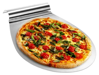 Produktbild von Pizzaschieber aus rostfreiem Edelstahl - Tortenheber mit Griffmulde - Kuchen- und Pizzaheber - Pizzaschaufel bis Ø 26 cm (silberfarben - rund)