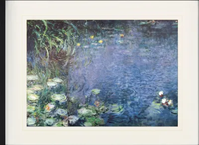 Obrázok produktu pre Claude Monet Zarámovaný obraz s elegantným paspartou | obrazy na stenu | v ráme - Lekná, Ráno (60 x 80 cm)