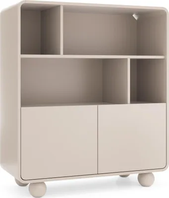 Produktbild von Wohnzimmer Highboard 108 cm Breite in Kaschmir mit Kugelfüßen, 2 Türen, 4 offene Fächer - ALBINIA-160