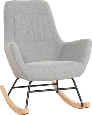Image de Fauteuil à bascule HWC-N13, Fauteuil relax à bascule Fauteuil TV, bois massif métal tissu/textile 320g/m² ~ gris-vert
